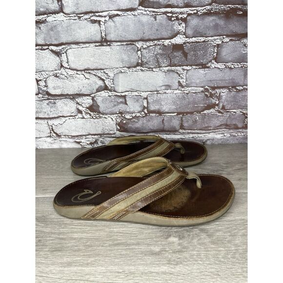 OLUKAI Ikoi Brown Leather Flip Flops Beach Sandals Men Sz 12M US/45EU 10360-1313 - Picture 7 of 16